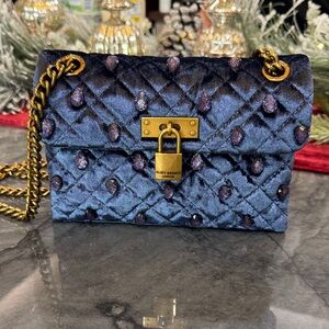 Kurt Geiger THE BRIXTON Navy Quilted Velvet Crossbody Bag